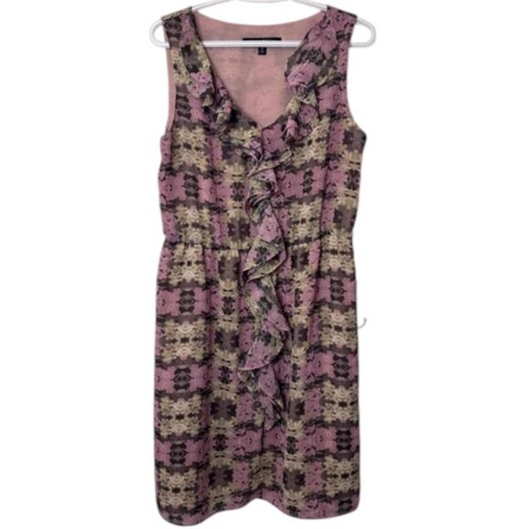 Nine West pink and brown ruffled sleeveless dress size 10 - Picture 1 of 6